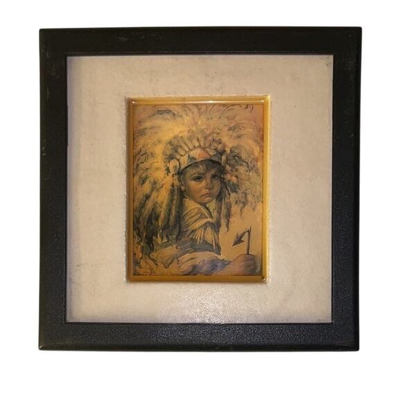 Native American Tile/Clay/Ceramic Print Portrait of a young Child Girl Wall Art - Picture 1 of 12